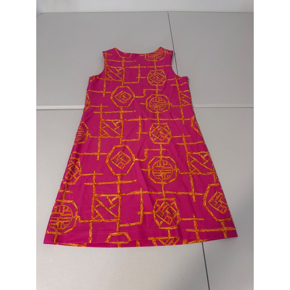 Jude Connally Pink Orange Bamboo Trellis Print Sleeveless Shift Dress Large k3 - Picture 5 of 6